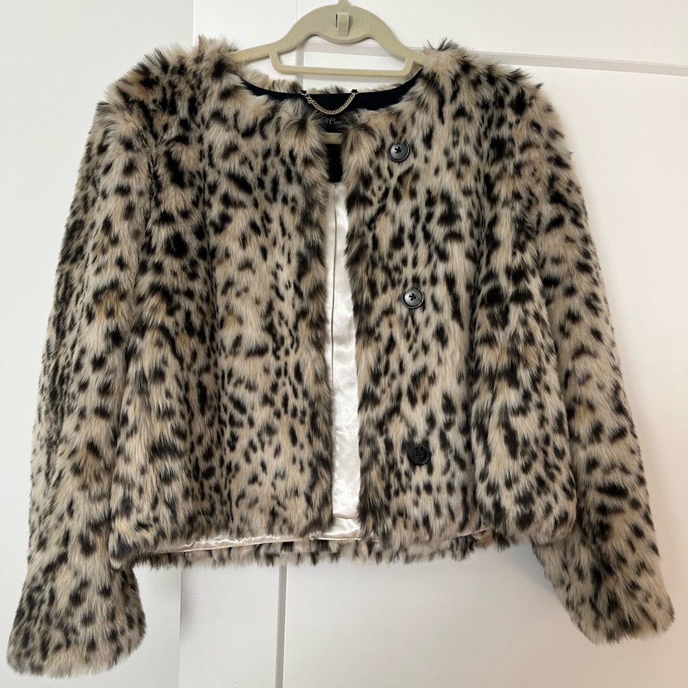 Jcrew faux fur crop cheetah jacket